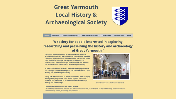 Screenshot of the Great Yarmouth Local History And Archaeological Society website