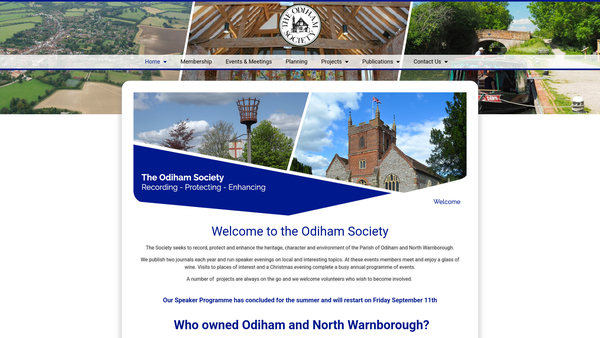Screenshot of the The Odiham Society website