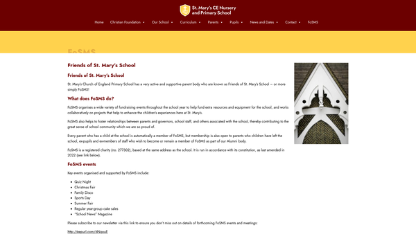 Screenshot of the Friends Of St Mary's School website