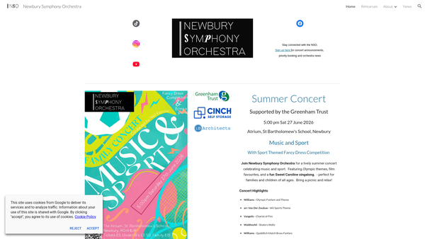 Screenshot of the Newbury Symphony Orchestra website