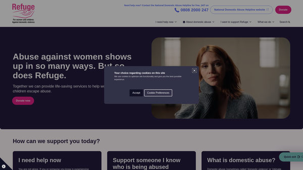 Screenshot of the Refuge website