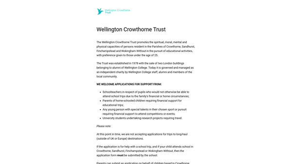 Screenshot of the Crowthorne Trust website