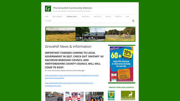 Screenshot of the Grovehill Neighbourhood Association website