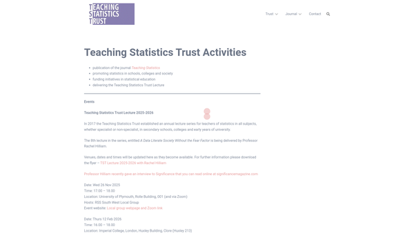 Screenshot of the Teaching Statistics Trust website