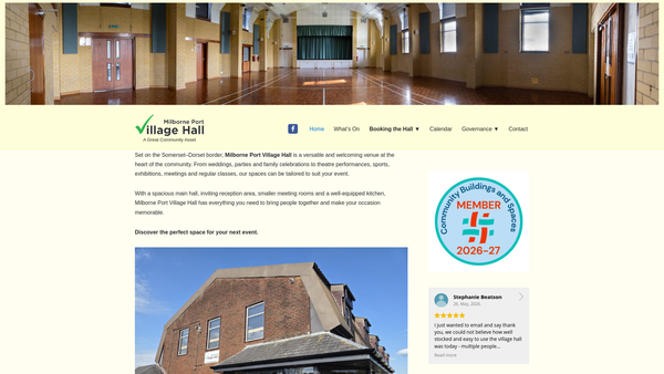 Screenshot of the The Milborne Port Village Hall Trust website