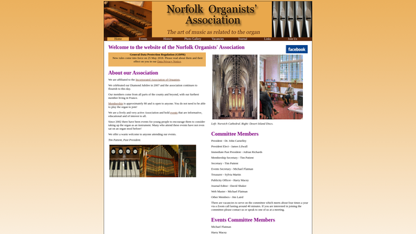 Screenshot of the Norfolk Organists Association website
