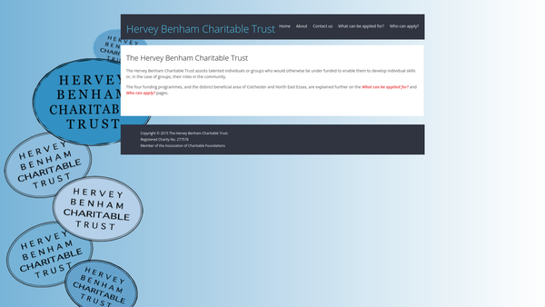 Screenshot of the The Hervey Benham Charitable Trust website