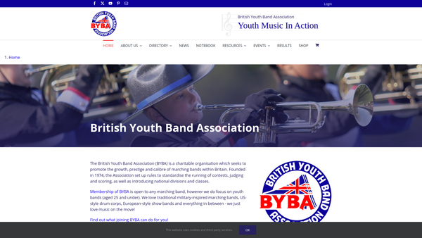 Screenshot of the British Youth Band Association website