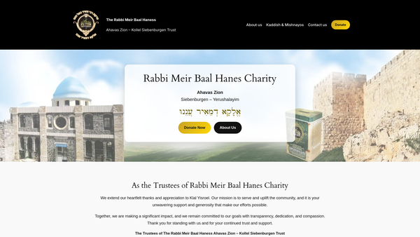 Screenshot of the The Rabbi Meir Baal Haness - Ahavas Zion - Kollel Siebenburgen Trust website