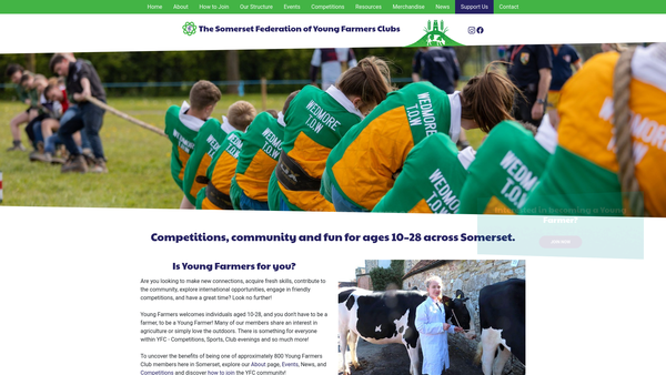 Screenshot of the Yeovil And District Young Farmers' Club website