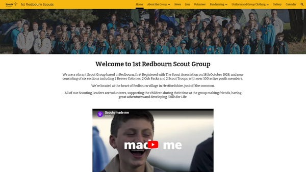 Screenshot of the 1st Redbourn Scout Group website