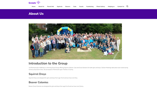 Screenshot of the First Richmond Scout Group website