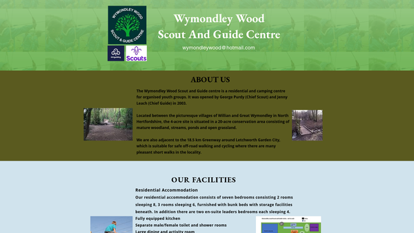 Screenshot of the Wymondley Wood Scout And Guide Activity Centre website