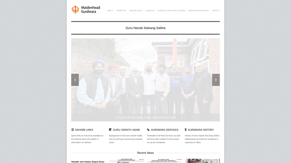 Screenshot of the Guru Nanak Sat Sang Sabha Maidenhead website