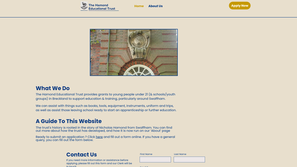 Screenshot of the The Hamond Educational Charity website