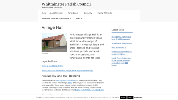 Screenshot of the The Whitminster Village Hall And Playing Field Charity website