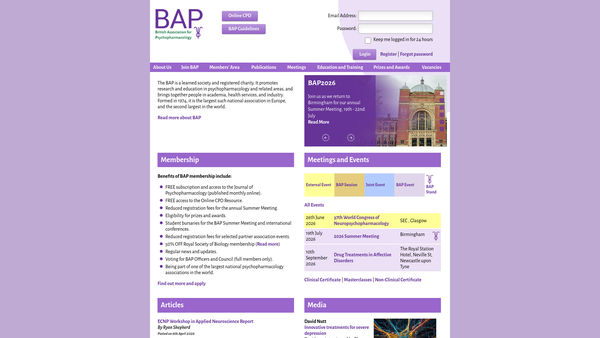 Screenshot of the British Association For Psychopharmacology website