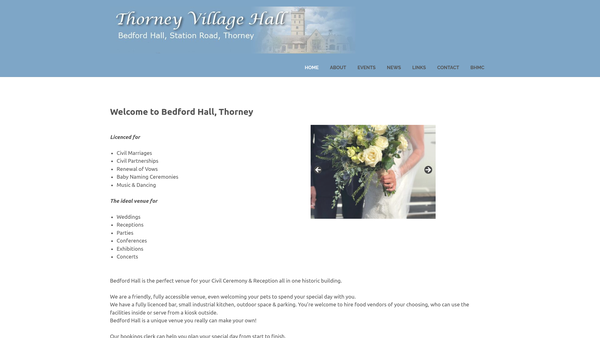 Screenshot of the Thorney Village Hall website