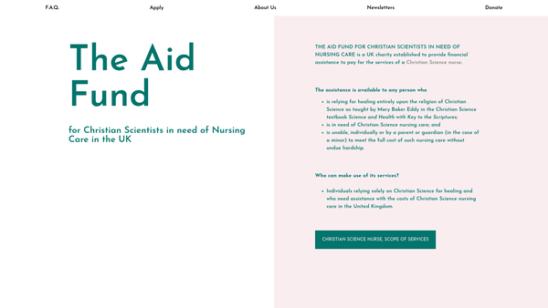 Screenshot of the The Aid Fund For Christian Scientists In Need Of Nursing Care website