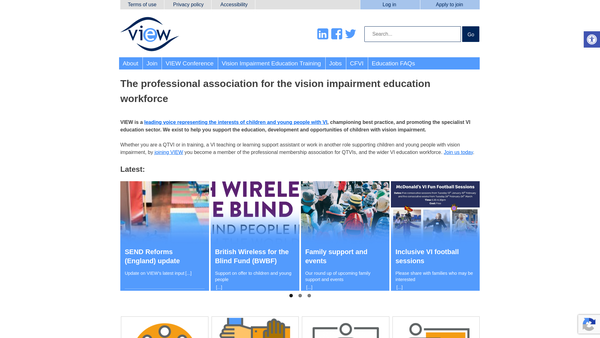 Screenshot of the Professional Association for the Vision Impairment Education Workforce website