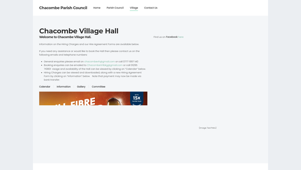 Screenshot of the Chacombe Village Hall website