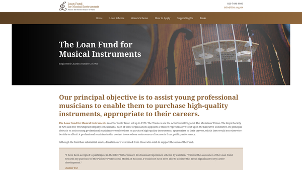 Screenshot of the The Loan Fund For Musical Instruments website