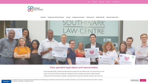 Screenshot of the Southwark Law Centre website