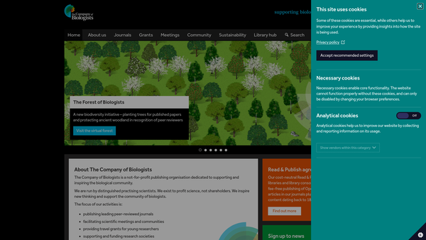 Screenshot of the The Company Of Biologists website