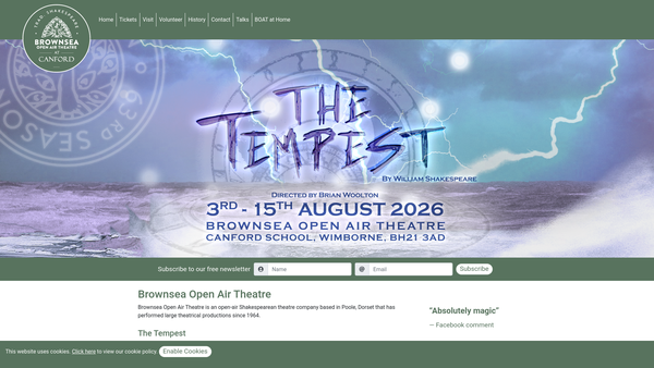 Screenshot of the Brownsea Open Air Theatre Limited website