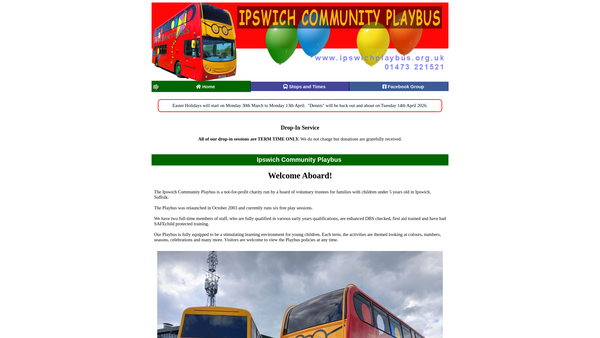 Screenshot of the Ipswich Community Playbus website