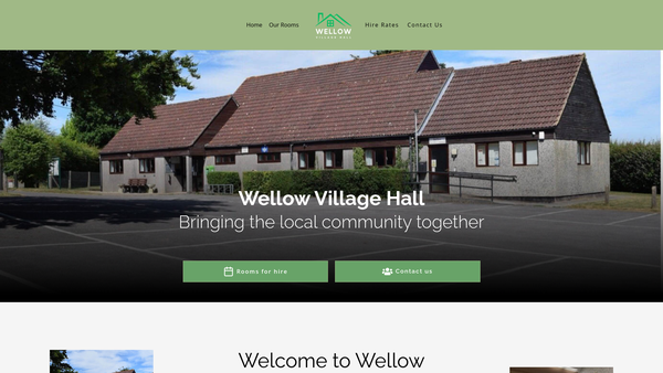Screenshot of the Wellow Village Hall Charity website