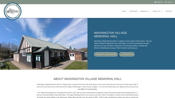 Screenshot of the Washington Village Memorial Hall website