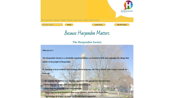 Screenshot of the Harpenden Society website
