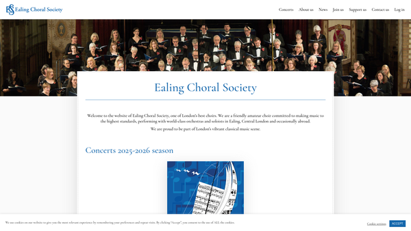 Screenshot of the Ealing Choral Society website