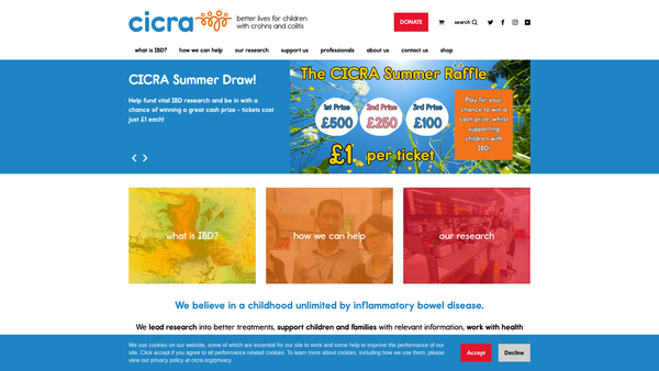 Screenshot of the Crohn's In Childhood Research Association website