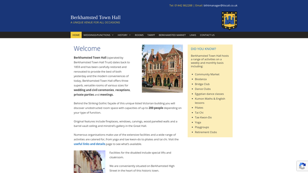 Screenshot of the Berkhamsted Town Hall Trust website