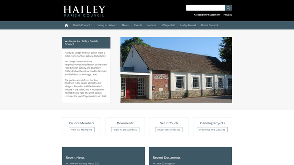 Screenshot of the Hailey Village Hall website