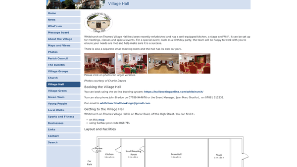 Screenshot of the Whitchurch Village Hall website