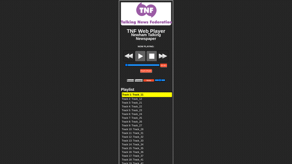 Screenshot of the Newham Talking Newspaper Association website