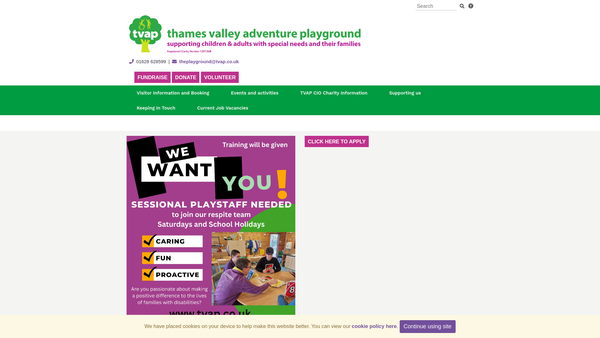 Screenshot of the Thames Valley Adventure Playground Association website