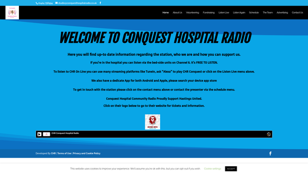 Screenshot of the Hastings And Rother Hospital Broadcasting Service website