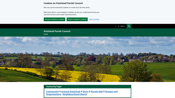 Screenshot of the Pattishall Parish Hall Association website