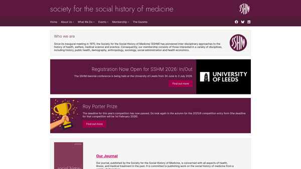 Screenshot of the Society For The Social History Of Medicine website