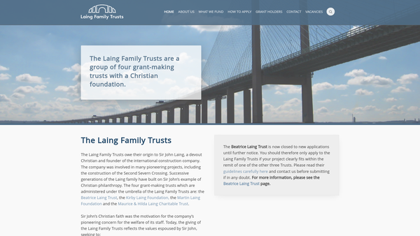 Screenshot of the The Martin Laing Foundation website