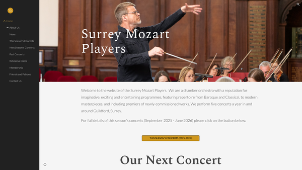 Screenshot of the The Surrey Mozart Players Society website