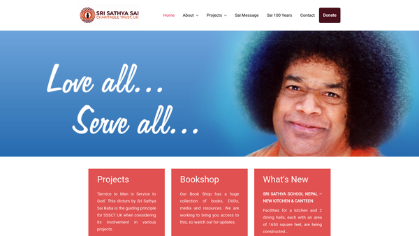 Screenshot of the Sri Sathya Sai Charitable Trust UK website