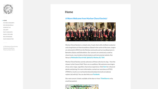 Screenshot of the Marlow Choral Society website