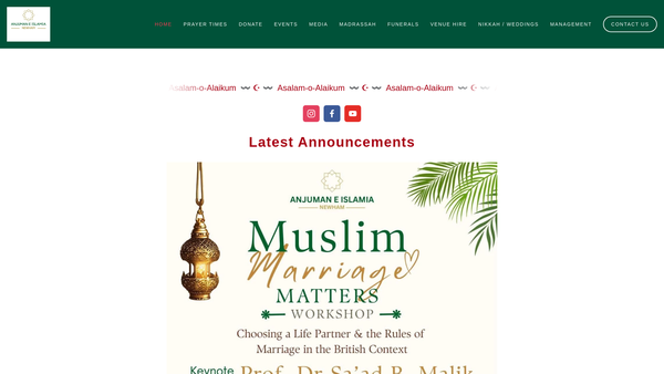 Screenshot of the Anjuman-E-Islamia, Newham website