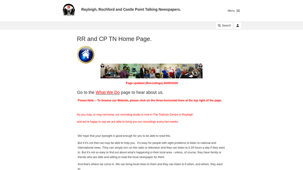 Screenshot of the Rayleigh, Rochford & Castle Point Talking Newspaper website