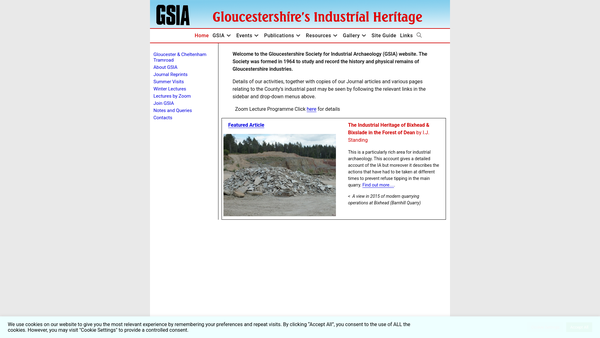 Screenshot of the The Gloucestershire Society For Industrial Archaeology website